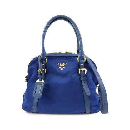Prada Convertible Dome Satchel Tessuto with Saffiano Leather, Blue, Nylon, Handbag