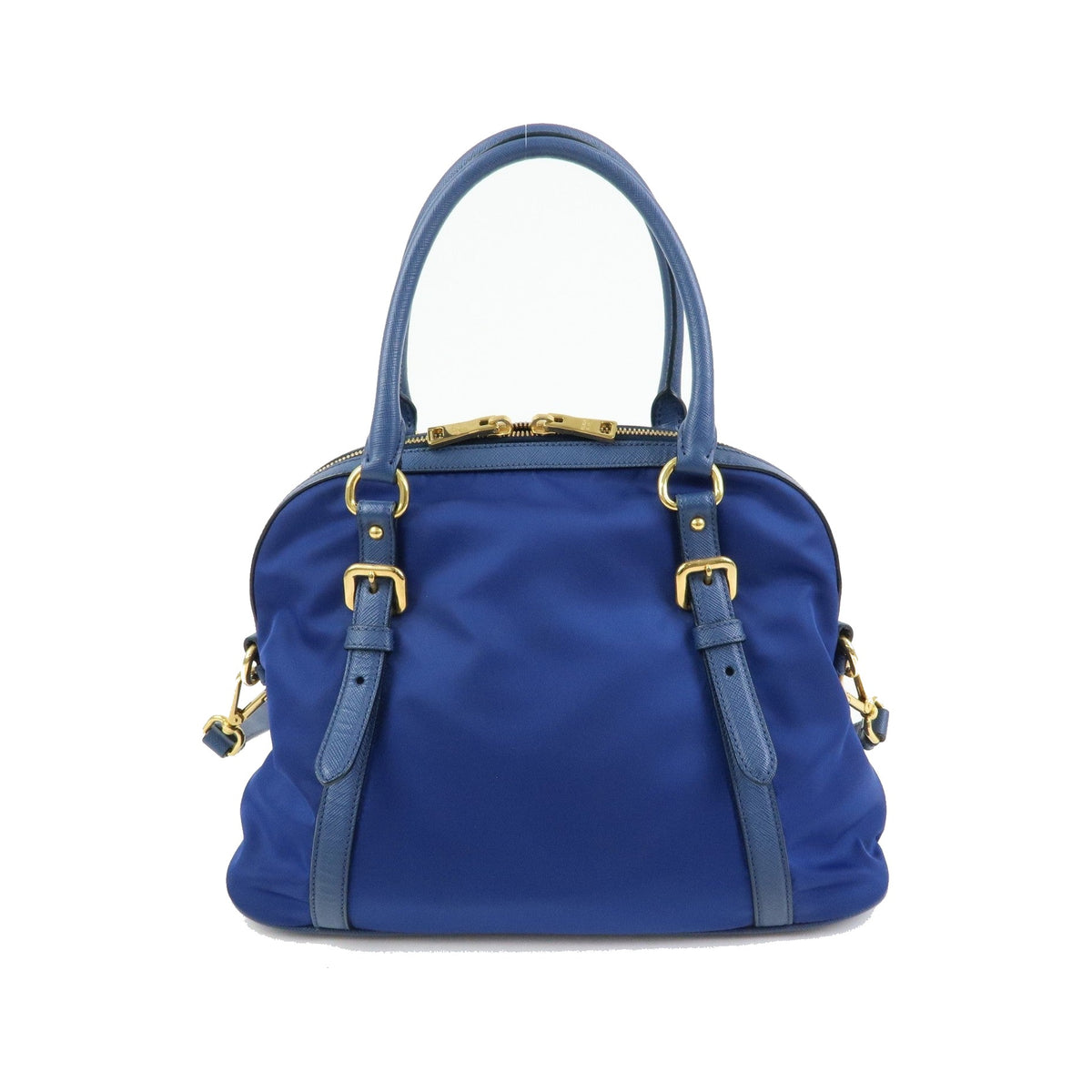 Prada Convertible Dome Satchel Tessuto with Saffiano Leather, Blue, Nylon, Handbag