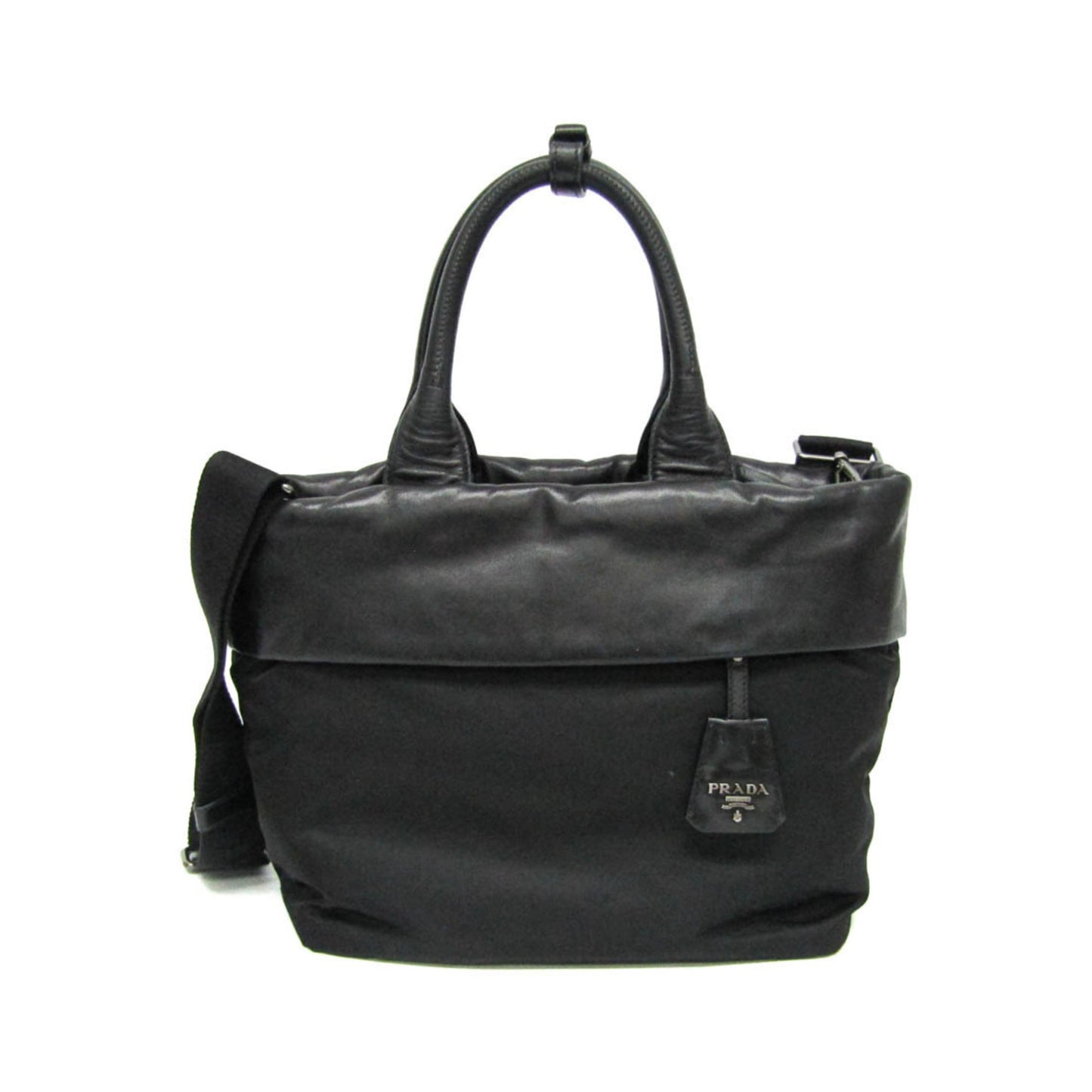 Prada Convertible Double Tote Nappa Leather and Tessuto, Black, Nylon, Handbag