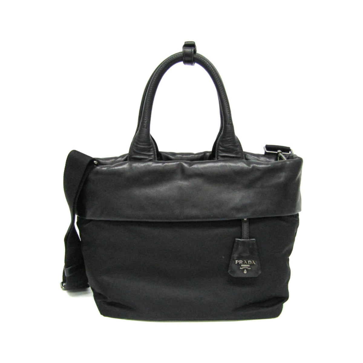 Prada Convertible Double Tote Nappa Leather and Tessuto, Black, Nylon, Handbag