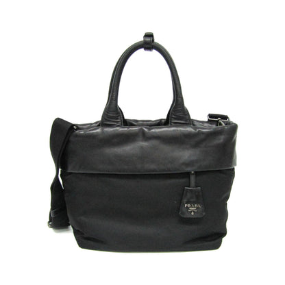 Prada Convertible Double Tote Nappa Leather and Tessuto, Black, Nylon, Handbag
