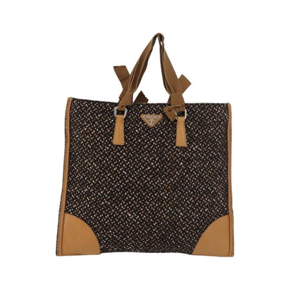 Prada Convertible Open Tweed, Brown, Canvas, Tote Bag