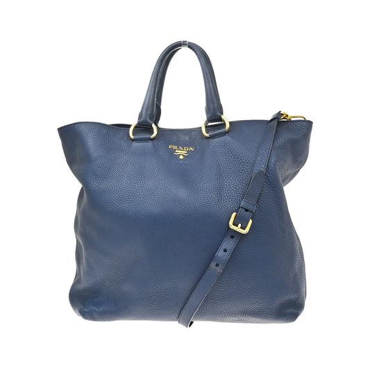 Prada Convertible Shopper Tote Vitello Daino, Navy, Leather, Tote Bag
