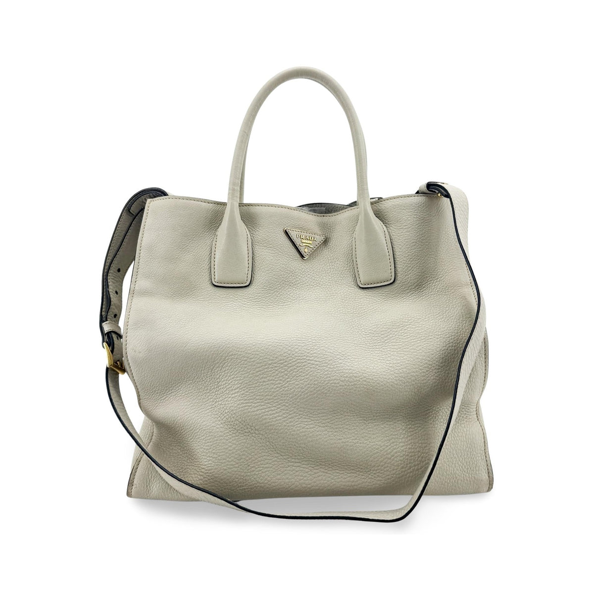 Prada Convertible Shopper Tote Vitello Daino, Gray, Leather, Tote Bag