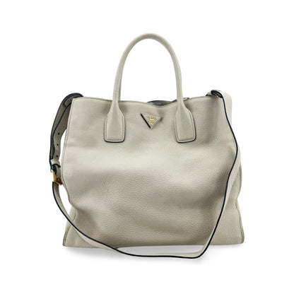 Prada Convertible Shopper Tote Vitello Daino, Gray, Leather, Tote Bag