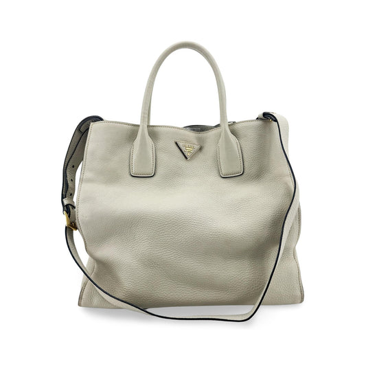 Prada Convertible Shopper Tote Vitello Daino, Gray, Leather, Tote Bag