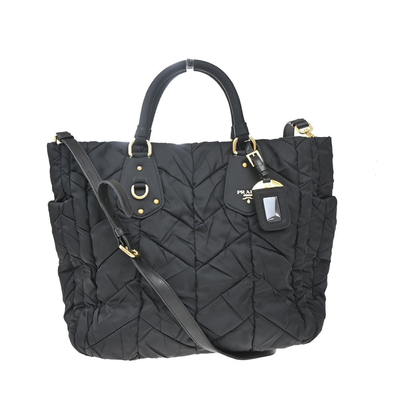 Prada Convertible Side Pocket Tote Chevron Tessuto, Black, Nylon, Tote Bag