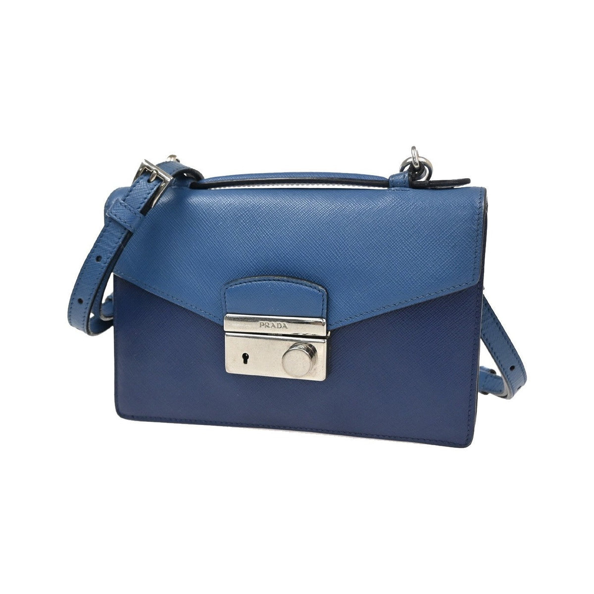 Prada Convertible Sound Top Handle Saffiano Leather, Blue, Leather, Shoulder Bag