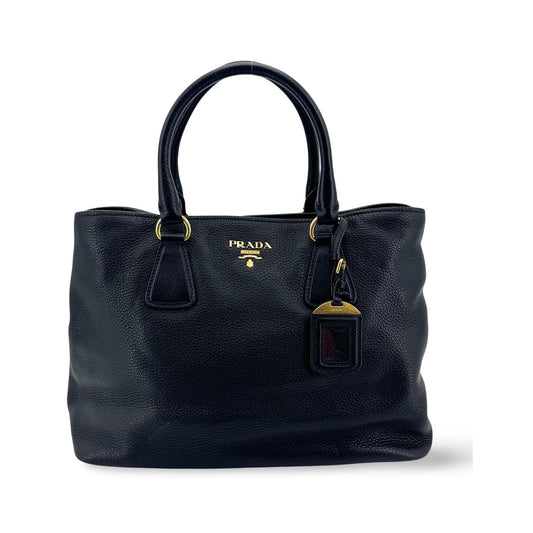 Prada Convertible Top Handle Satchel Vitello Daino, Black, Calfskin, Handbag