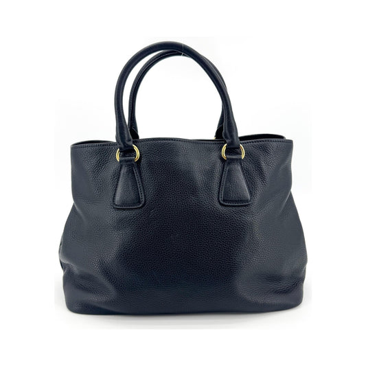 Prada Convertible Top Handle Satchel Vitello Daino, Black, Calfskin, Handbag