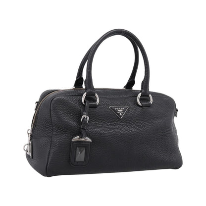 Prada Convertible Zip Satchel Vitello Daino, Black, Leather, Handbag