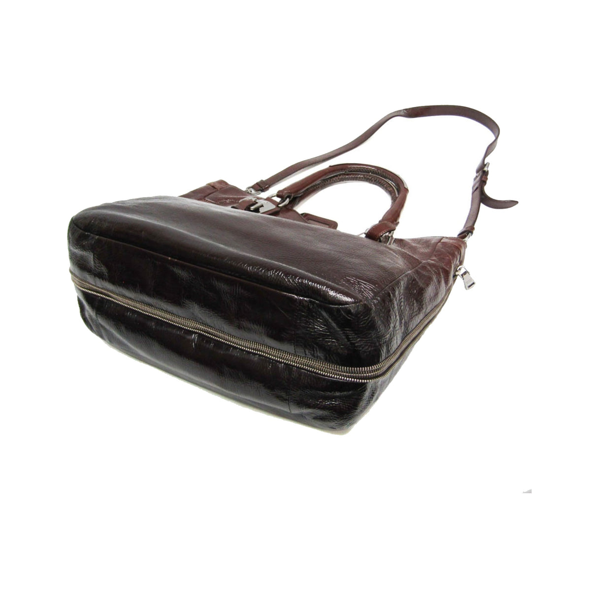 Prada Convertible Zippers Vernice Sfumata, Brown, Patent Leather, Tote Bag