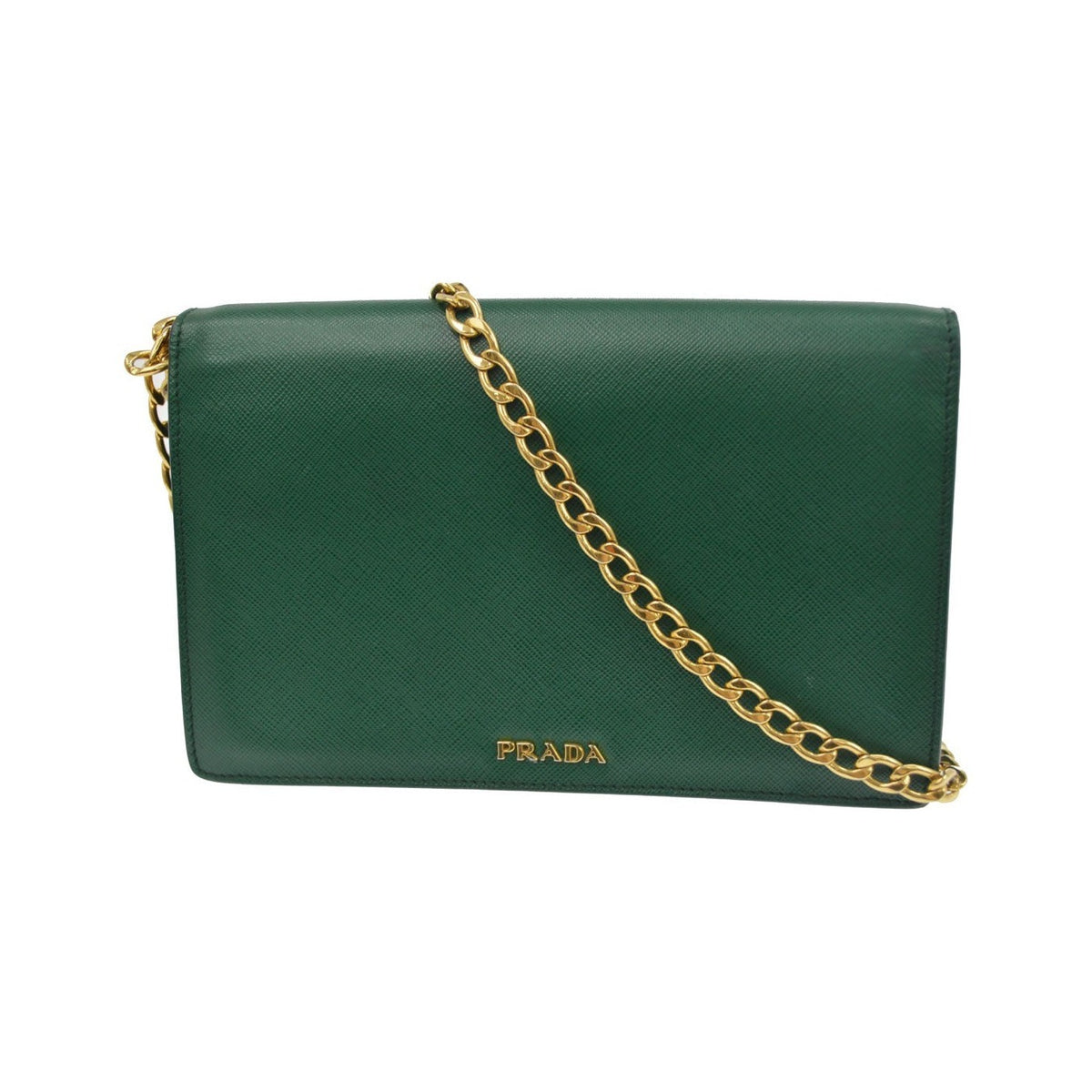 Prada Corolle Chain Saffiano with Metal, Green, Leather, Shoulder Bag