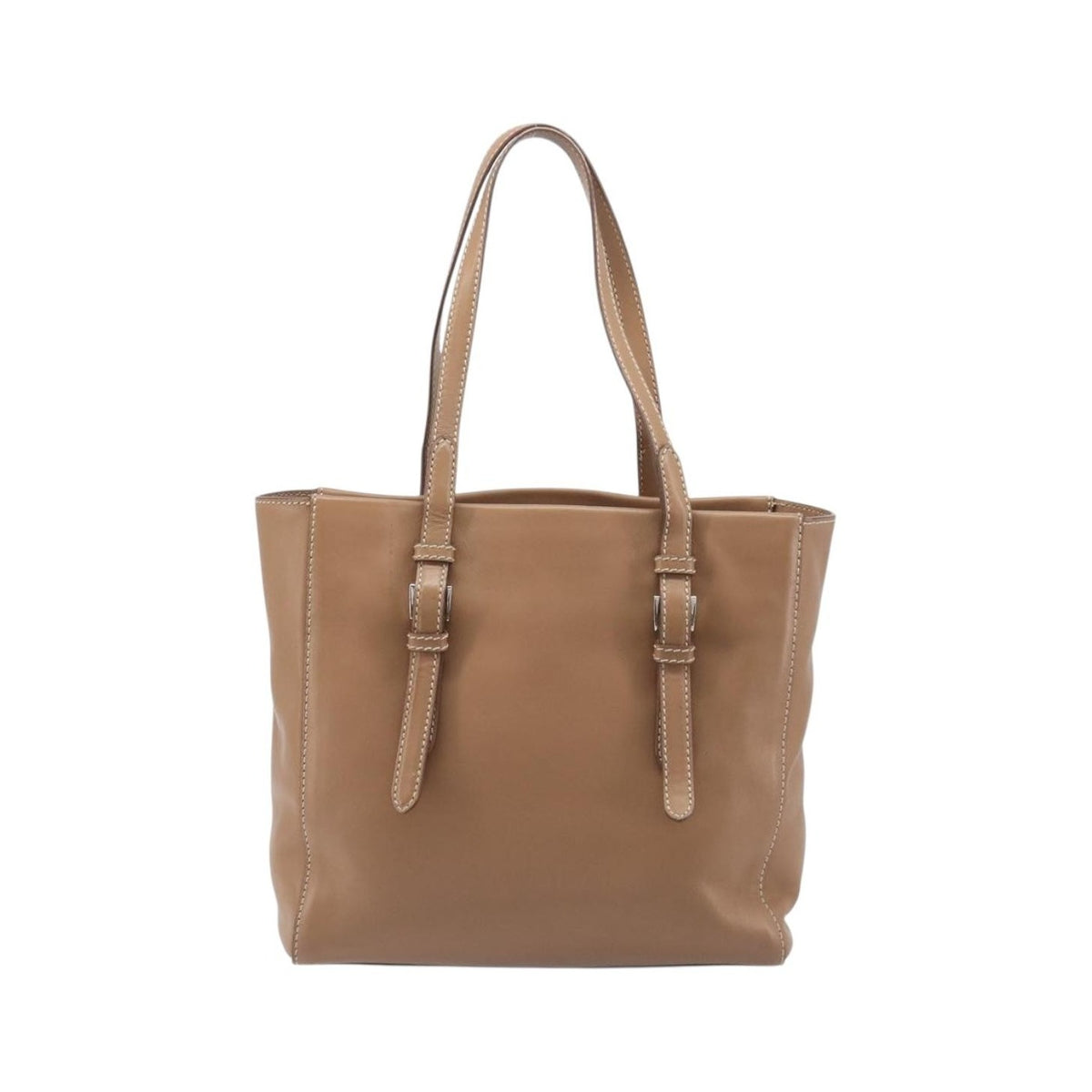 Prada Covered Strap Open City Calfskin, Beige, Leather, Tote Bag