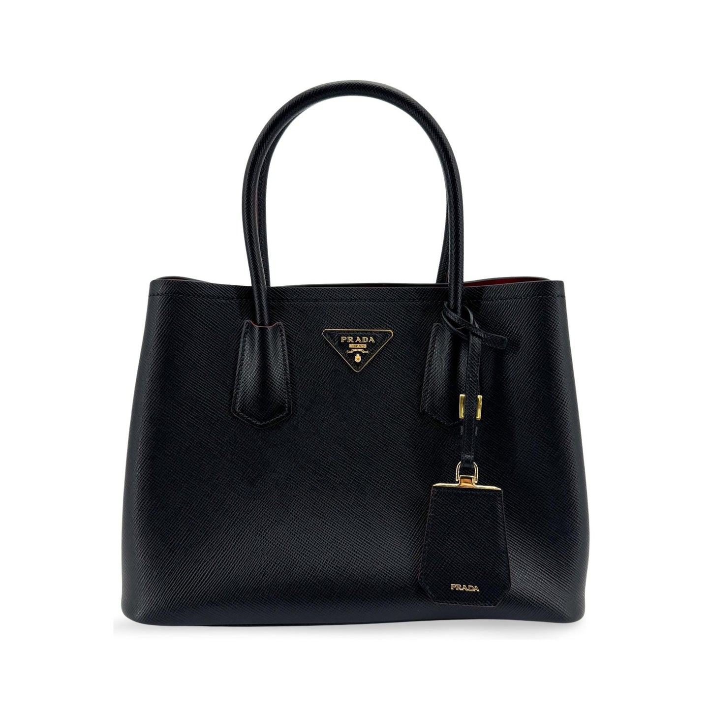 Prada Cuir Double Saffiano Leather, Black, Leather, Tote Bag