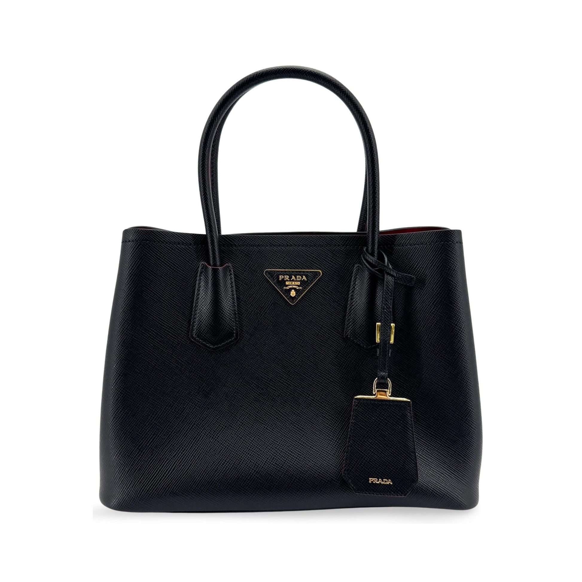 Prada Cuir Double Saffiano Leather, Black, Leather, Tote Bag