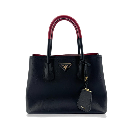 Prada Cuir Double Saffiano Leather, Black, Leather, Tote Bag