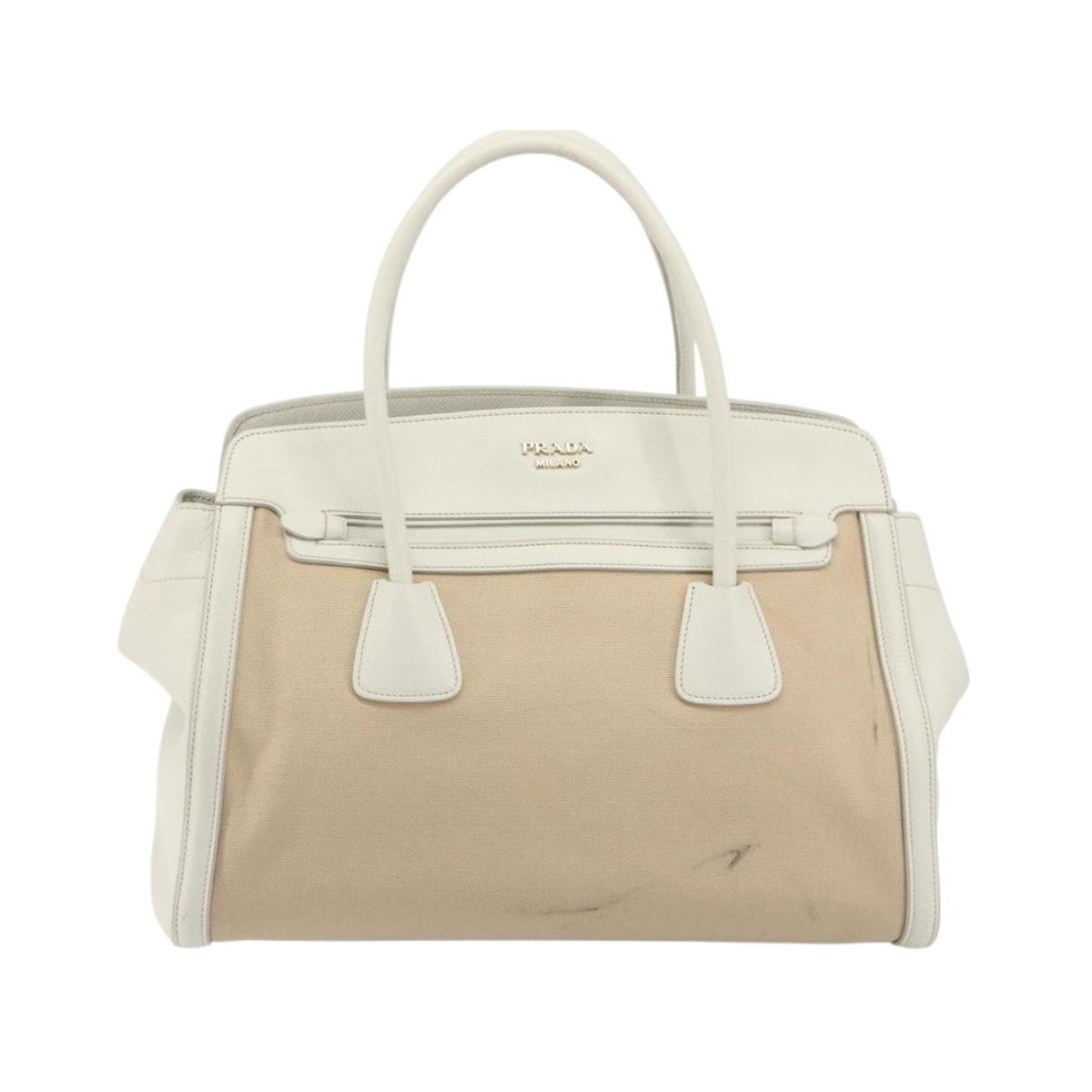 Prada Cuir Frame Convertible Canvas and Saffiano Leather, Beige, Canvas, Tote Bag