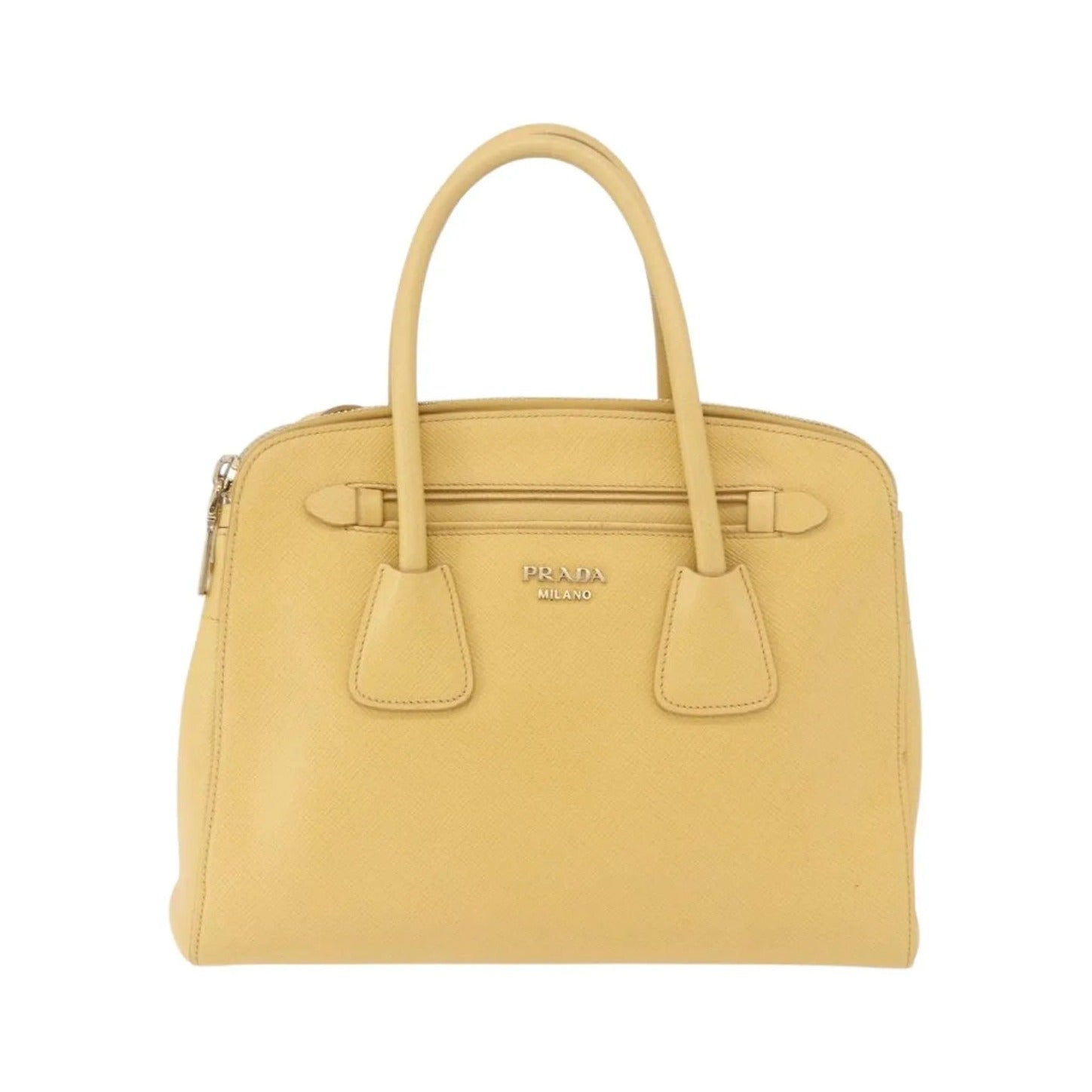 Prada Cuir Frame Double Zip Tote Saffiano Leather, Yellow, Leather, Tote Bag