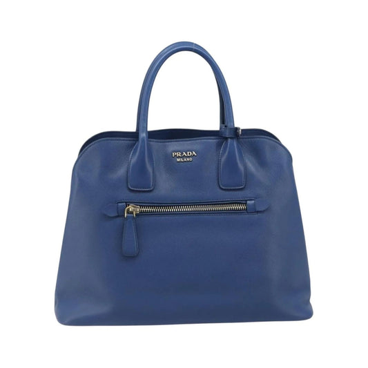 Prada Cuir Promenade Front Zip Tote Leather, Blue, Leather, Handbag