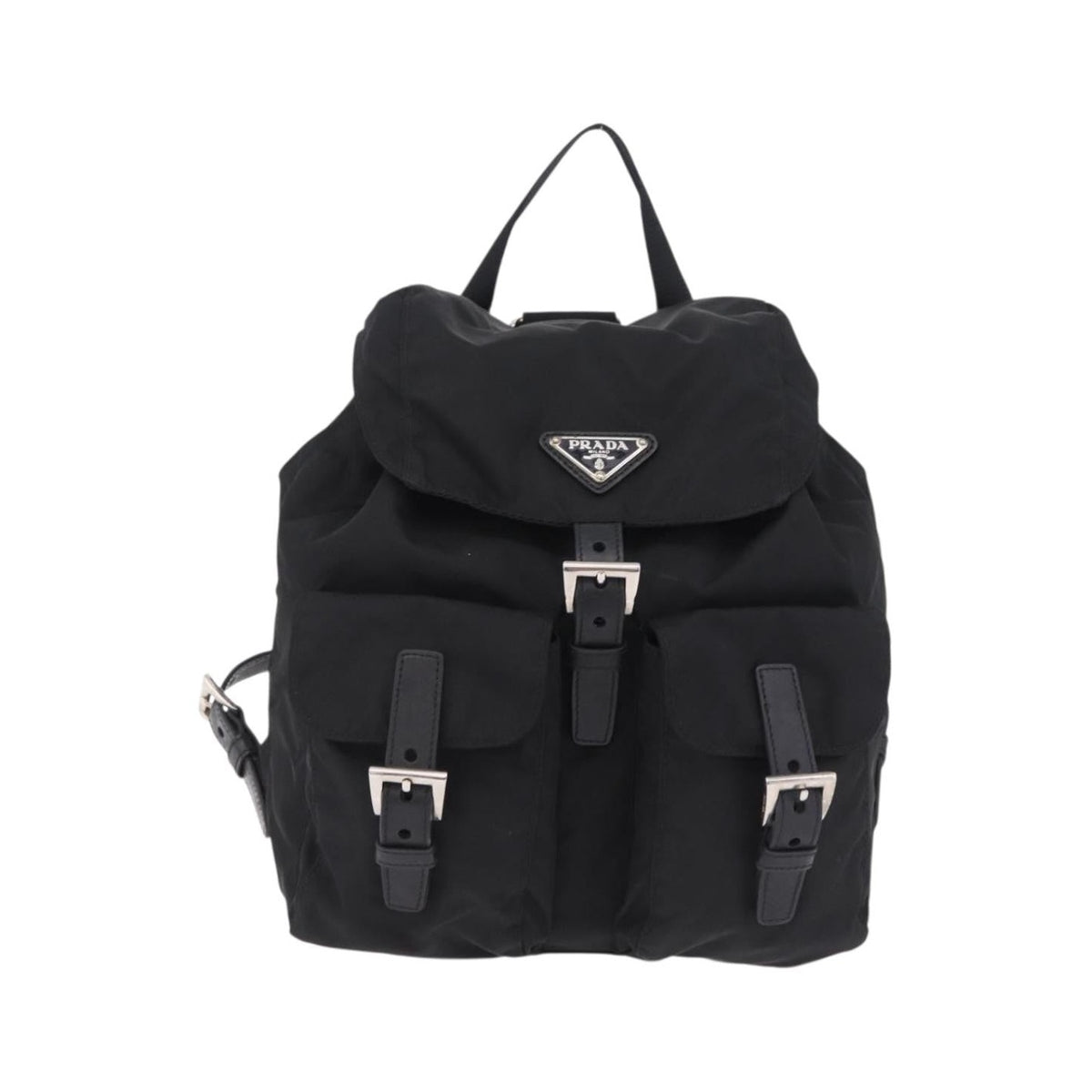 Prada Double Pocket Backpack Chain Re-Nylon, Black, Nylon, Shoulder Bag