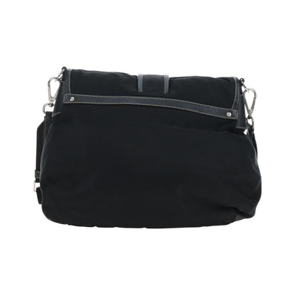 Prada Double Pocket Buckle Flap Tessuto and Leather, Black, Nylon, Handbag