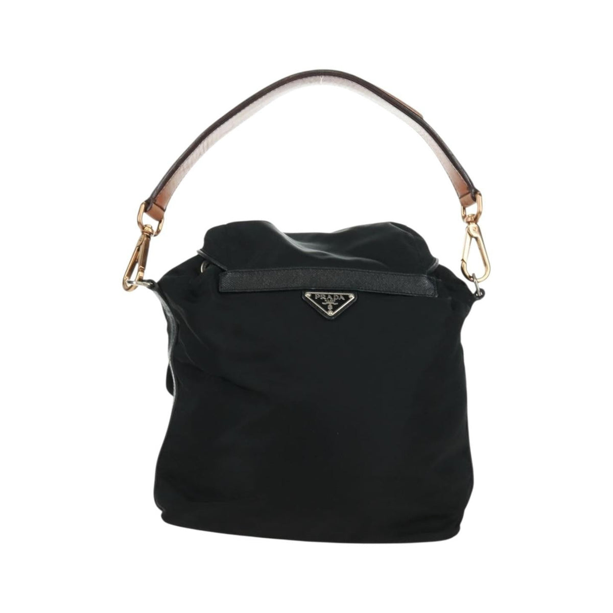 Prada Double Pocket Drawstring Shoulder Bag Tessuto, Black, Nylon, Shoulder Bag