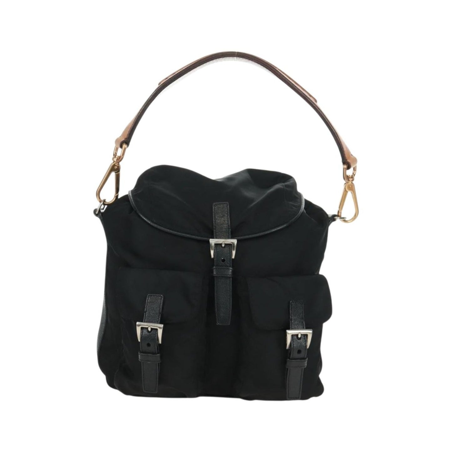 Prada Double Pocket Drawstring Tessuto, Black, Nylon, Shoulder Bag