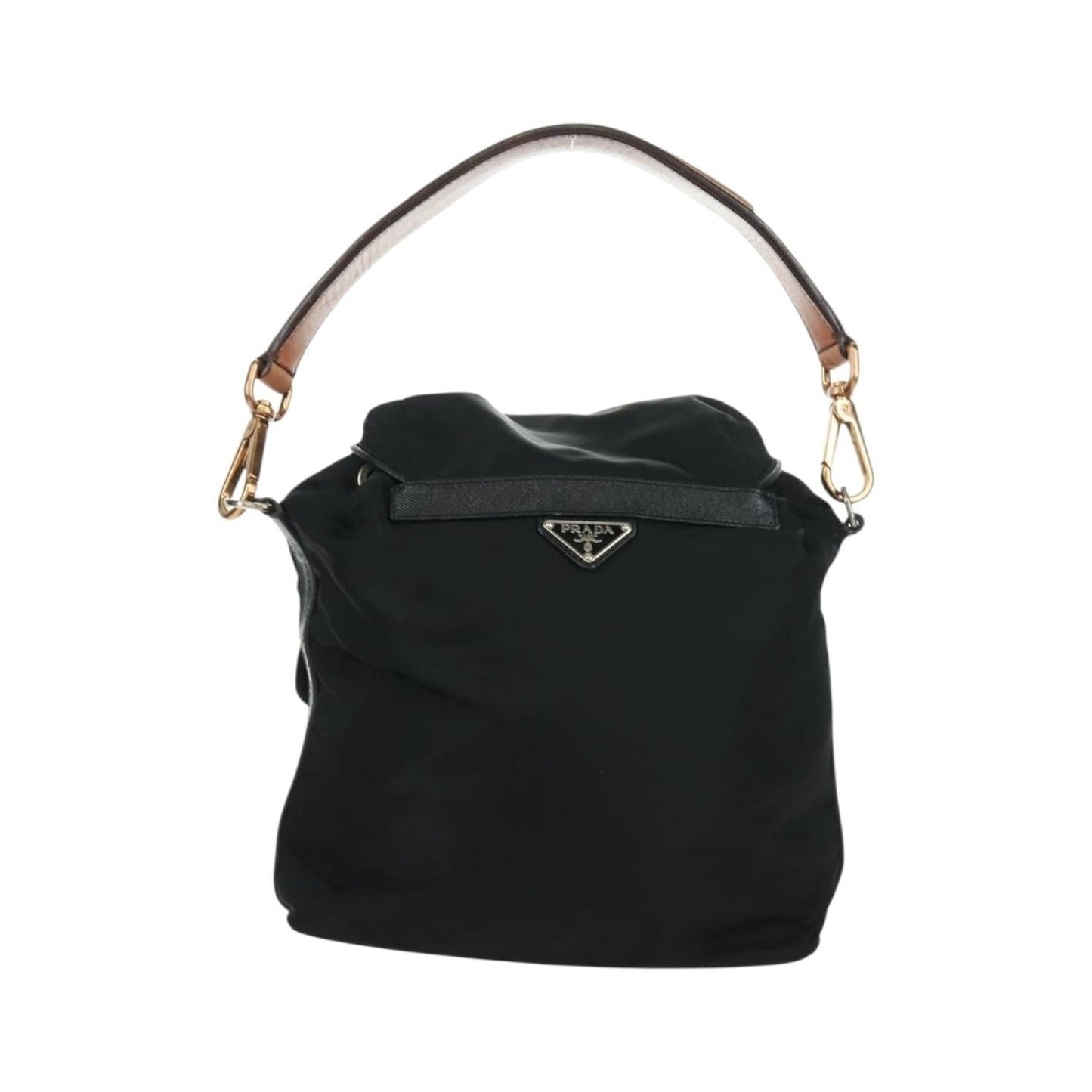 Prada Double Pocket Drawstring Tessuto, Black, Nylon, Shoulder Bag