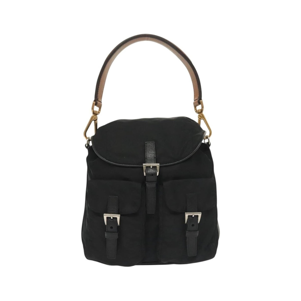Prada Double Pocket Drawstring Tessuto, Black, Nylon, Shoulder Bag