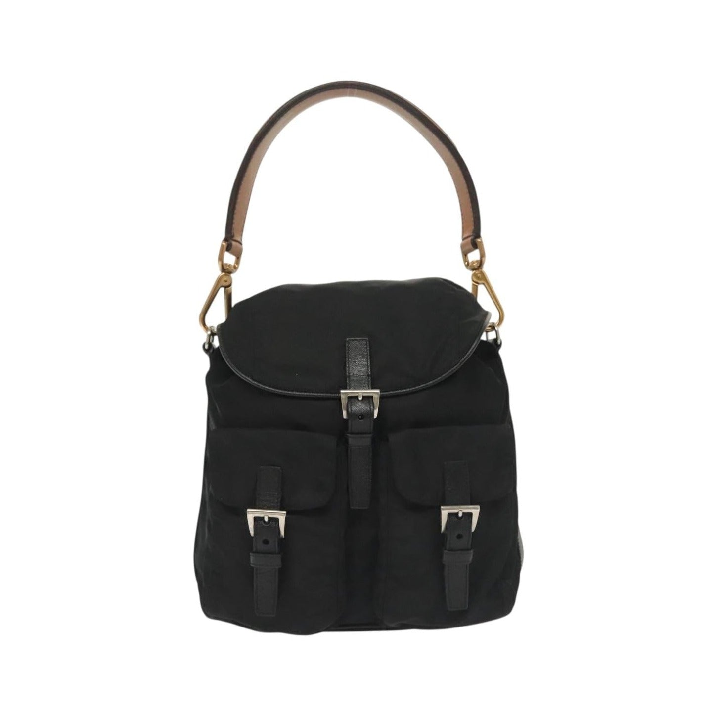 Prada Double Pocket Drawstring Tessuto, Black, Nylon, Shoulder Bag