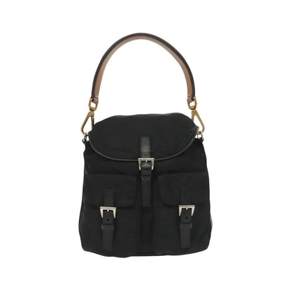 Prada Double Pocket Drawstring Tessuto, Black, Nylon, Shoulder Bag