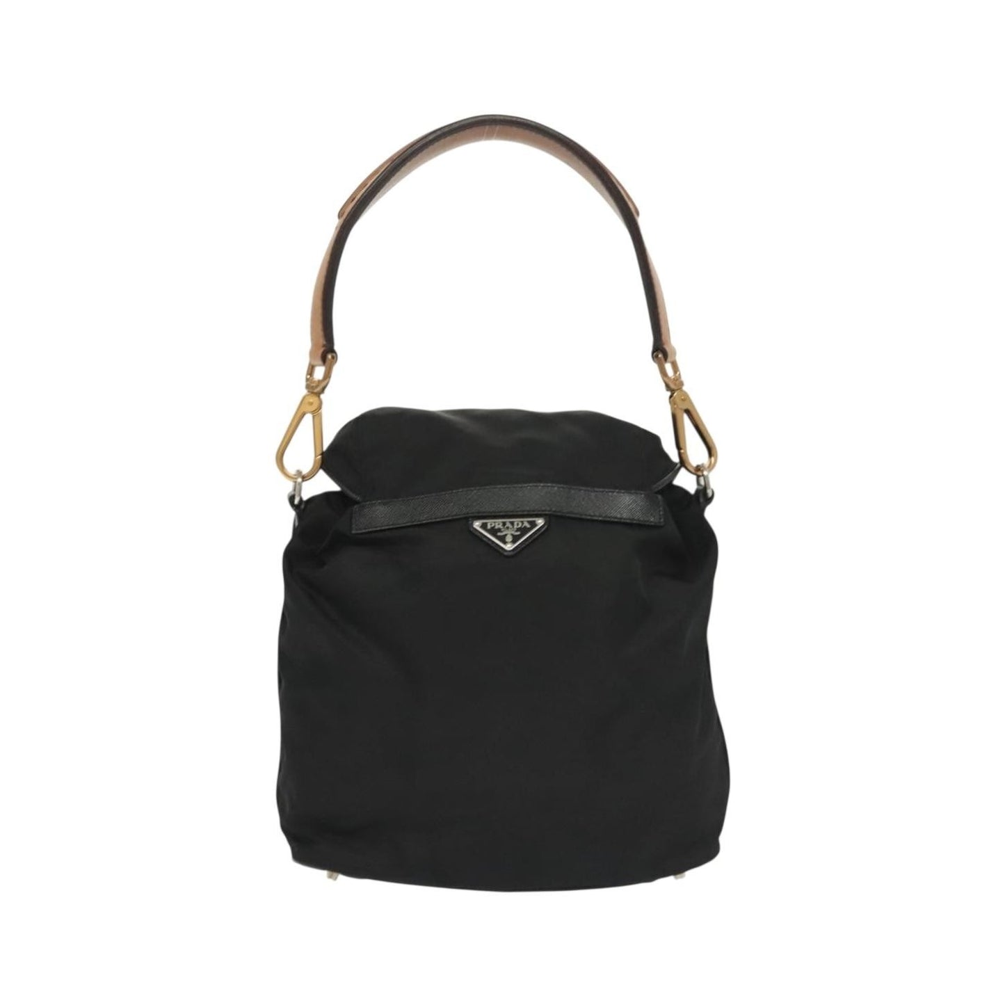 Prada Double Pocket Drawstring Tessuto, Black, Nylon, Shoulder Bag