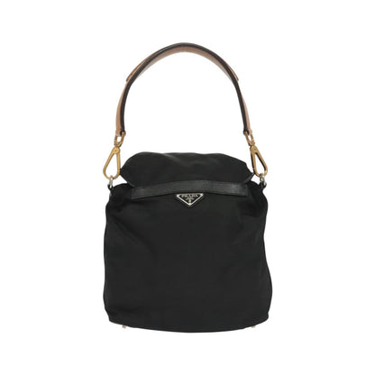 Prada Double Pocket Drawstring Tessuto, Black, Nylon, Shoulder Bag