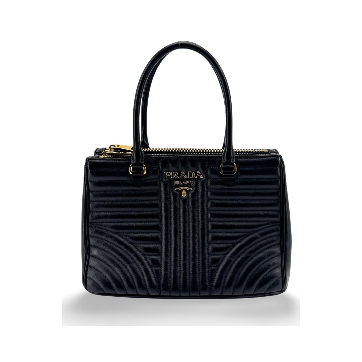 Prada Double Zip Diagramme Quilted Leather, Black, Leather, Tote Bag