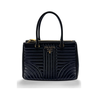 Prada Double Zip Diagramme Quilted Leather, Black, Leather, Tote Bag