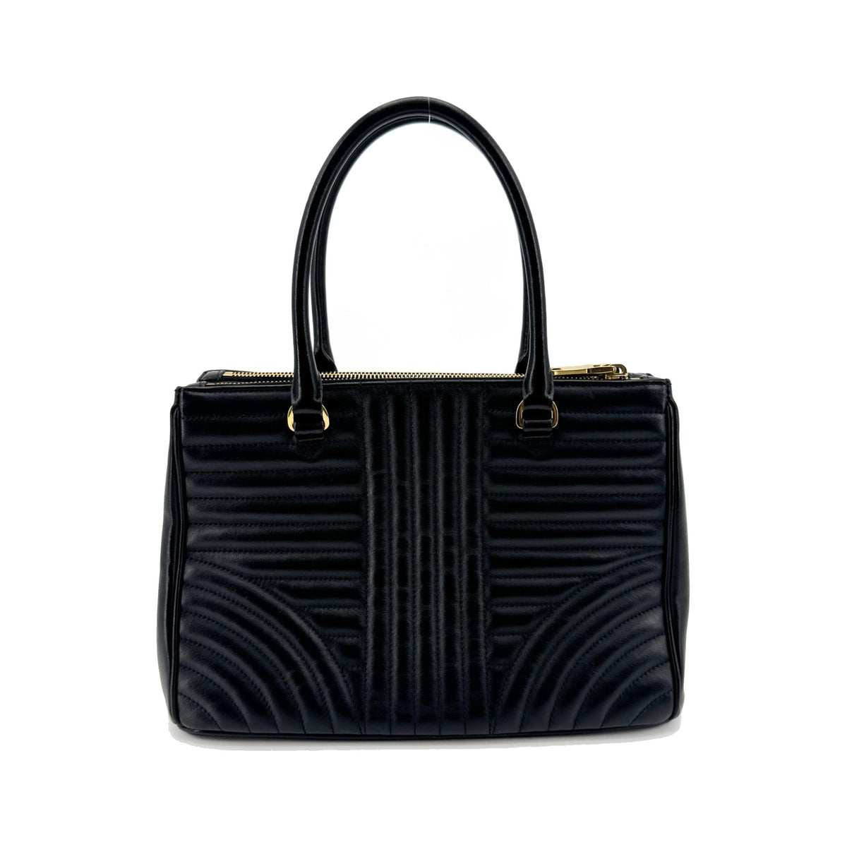 Prada Double Zip Diagramme Quilted Leather, Black, Leather, Tote Bag