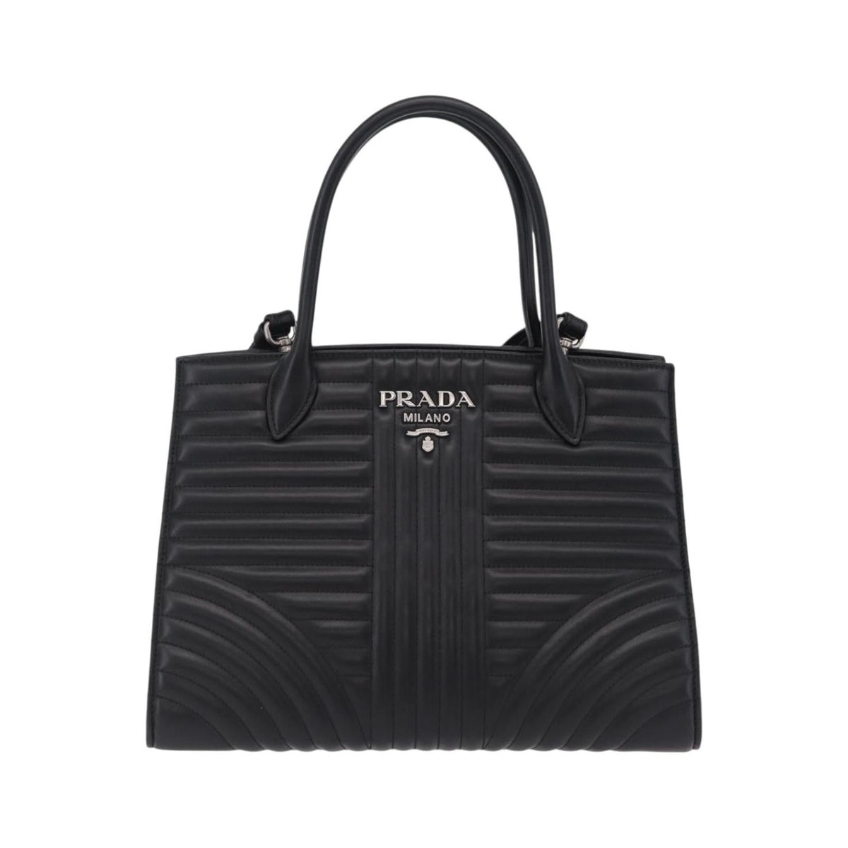 Prada Double Zip Diagramme Quilted Leather, Black, Leather, Tote Bag