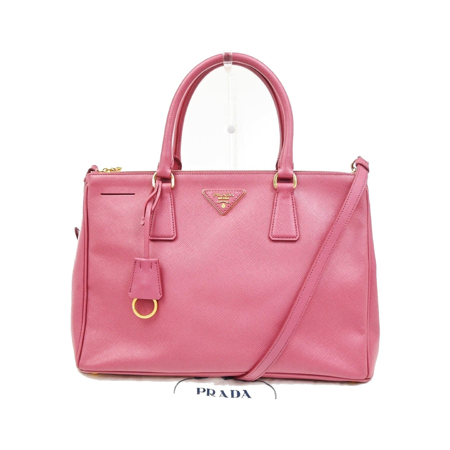 Prada Double Zip Lux Convertible Tote Saffiano Leather, Pink, Leather, Tote Bag