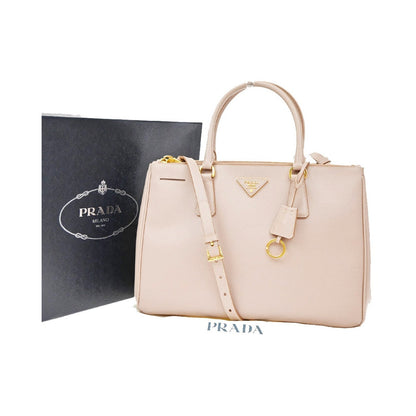 Prada Double Zip Lux Saffiano Leather, Pink, Leather, Tote Bag