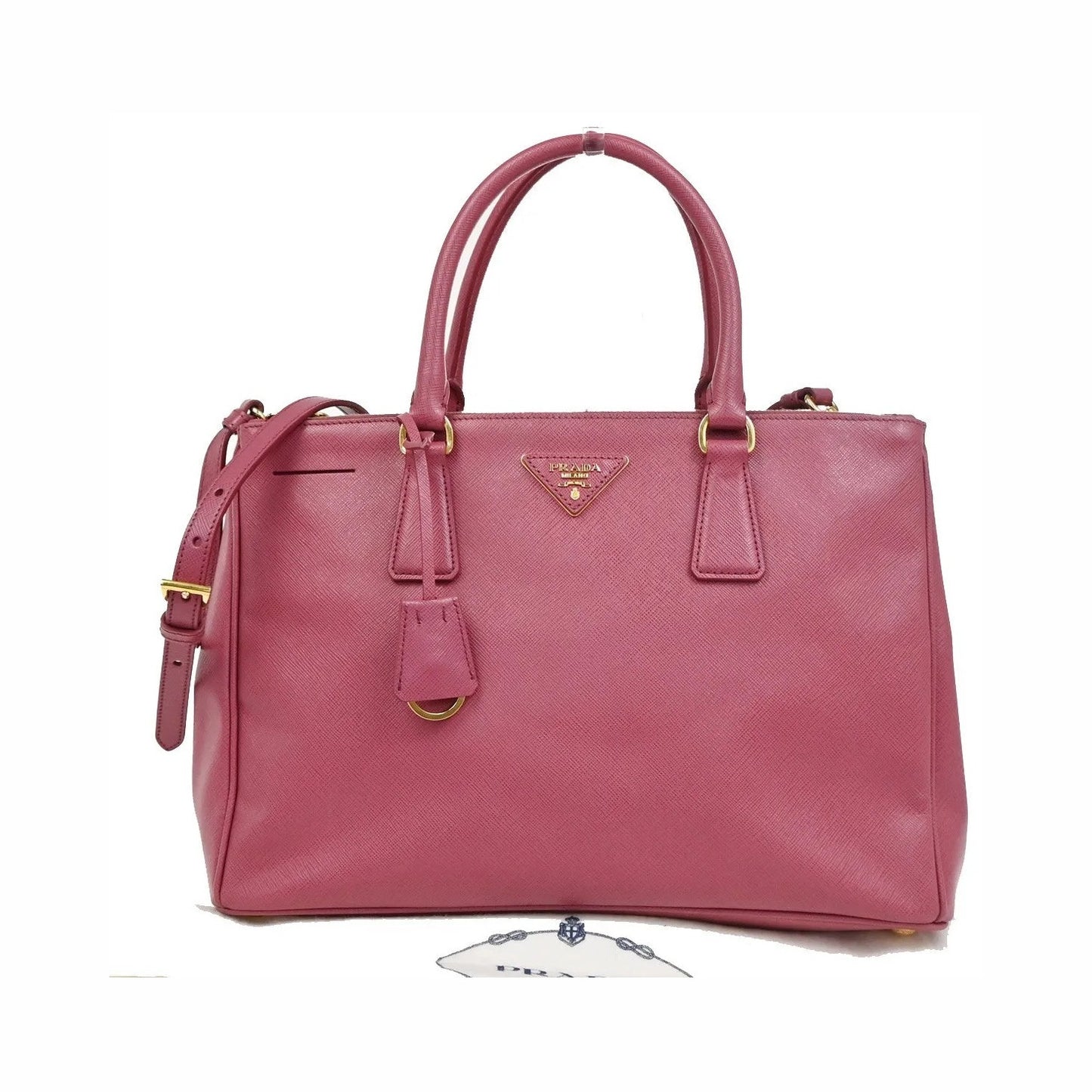 Prada Double Zip Lux Tote Saffiano Leather, Pink, Leather, Handbag