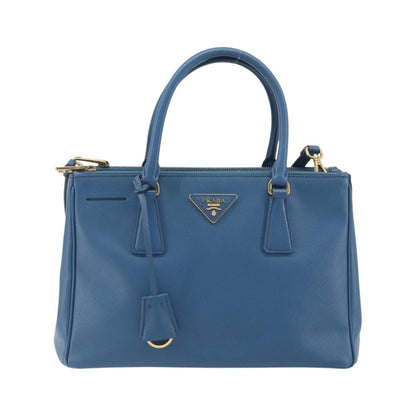 Prada Double Zip Lux Tote Saffiano Leather, Blue, Leather, Handbag