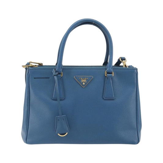 Prada Double Zip Lux Tote Saffiano Leather, Blue, Leather, Handbag