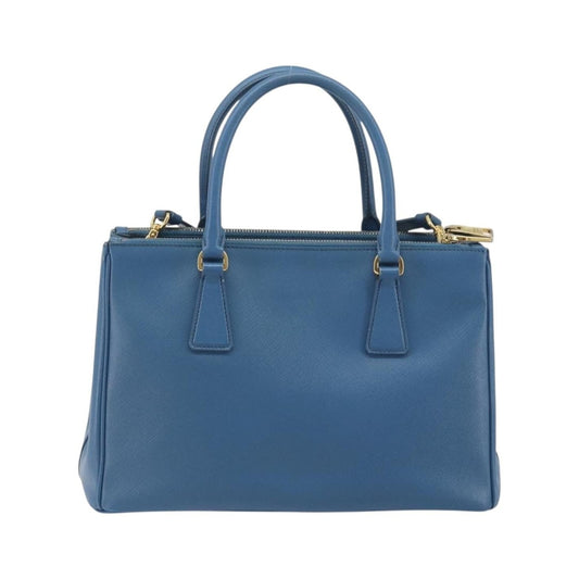 Prada Double Zip Lux Tote Saffiano Leather, Blue, Leather, Handbag