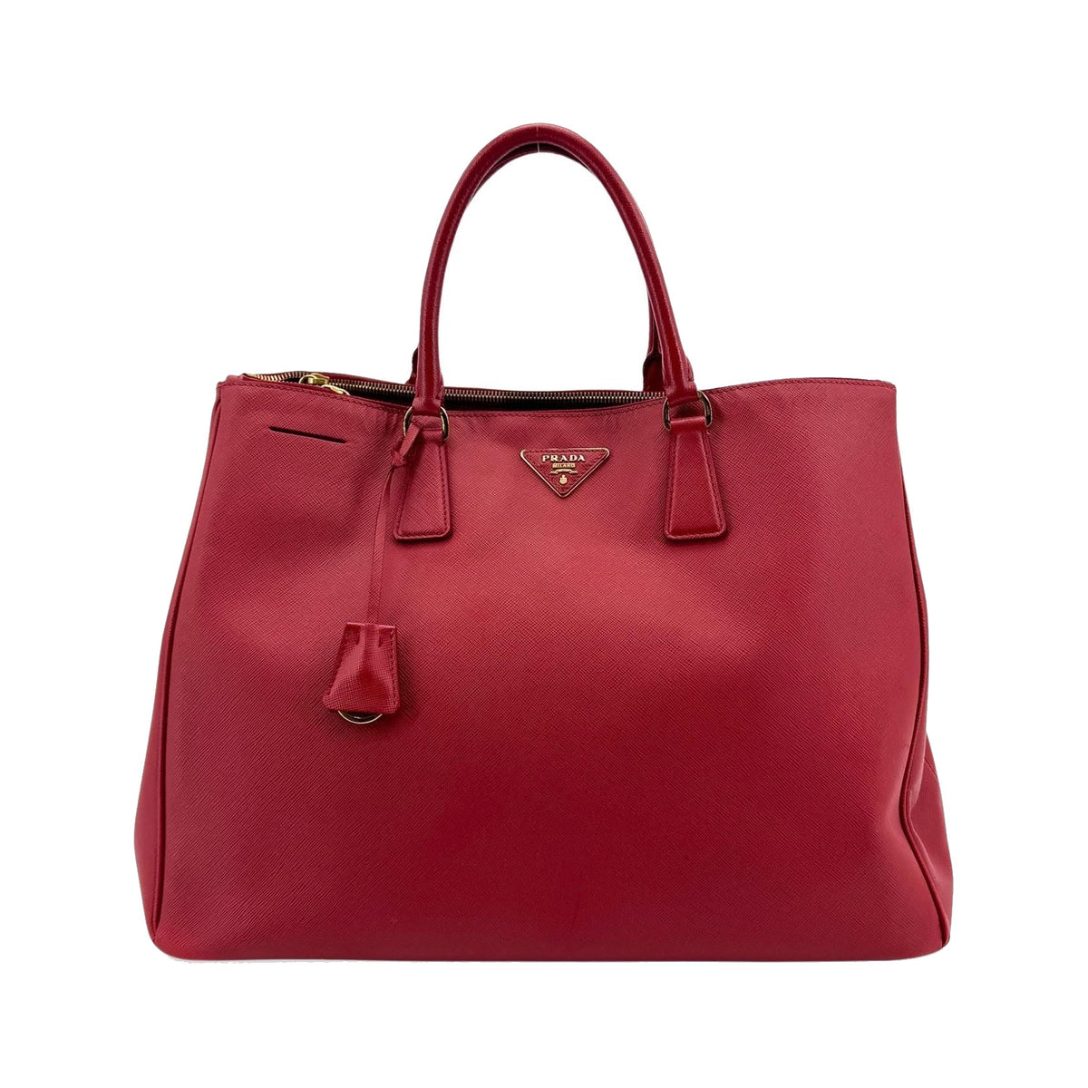 Prada Double Zip Lux Vernice Saffiano Leather, Red, Leather, Tote Bag
