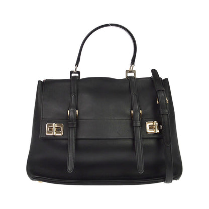 Prada Dual Flap Double Turn Lock Satchel City Calfskin, Black, Leather, Handbag