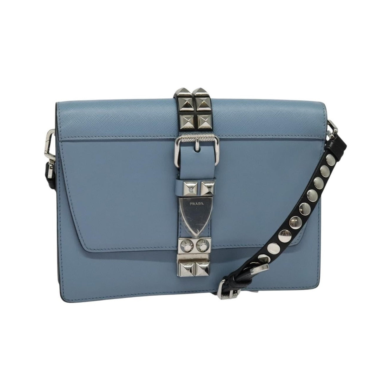 Prada Elektra Studded Leather, Blue, Leather, Shoulder Bag