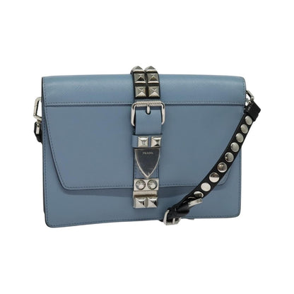 Prada Elektra Studded Leather, Blue, Leather, Shoulder Bag