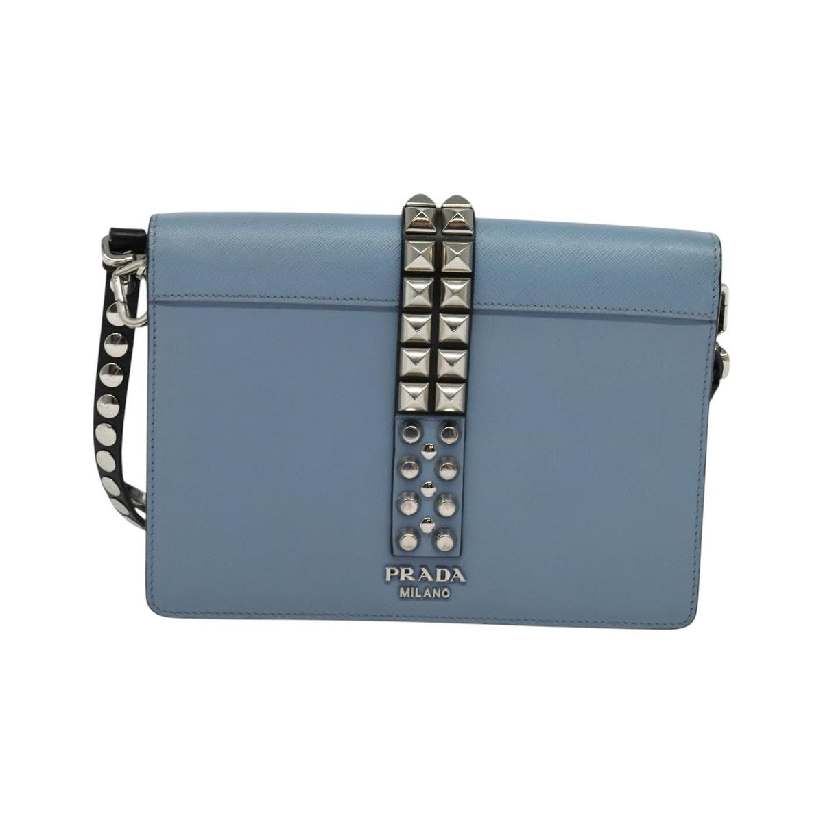 Prada Elektra Studded Leather, Blue, Leather, Shoulder Bag