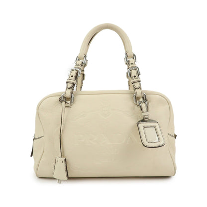Prada Embossed Logo Bauletto Vitello Daino, Beige, Leather, Handbag
